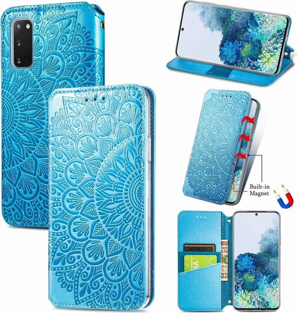 Handyhülle Schutztasche Case Cover Klapptache Wallet Bumper Etuis Mandala Blumen, Für Handy:Apple iPhone 11 Pro Max, Farbe:Blau