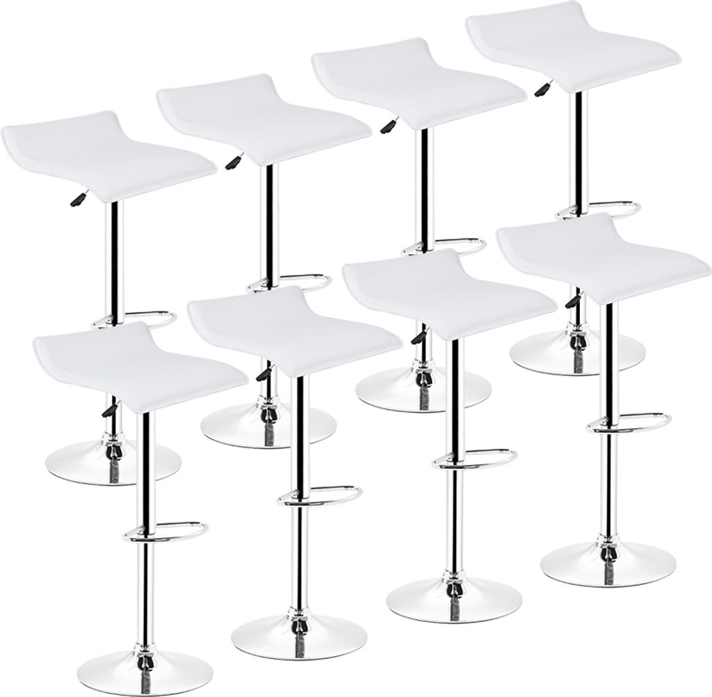 Barhocker 8er Set höhenverstellbar mit Rückenlehne und Armlehne Weiß