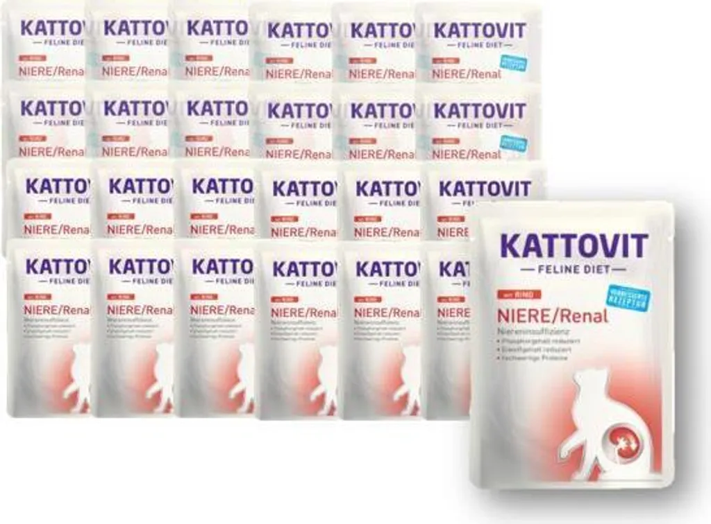Kattovit Niere Rénal Bœuf 24 sachets 85g : faible phosphore et protéines