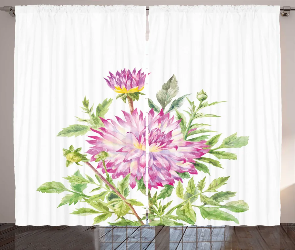 Paire de rideaux universels pour salon Dahlia fleurs d'été 280 x 225 cm
