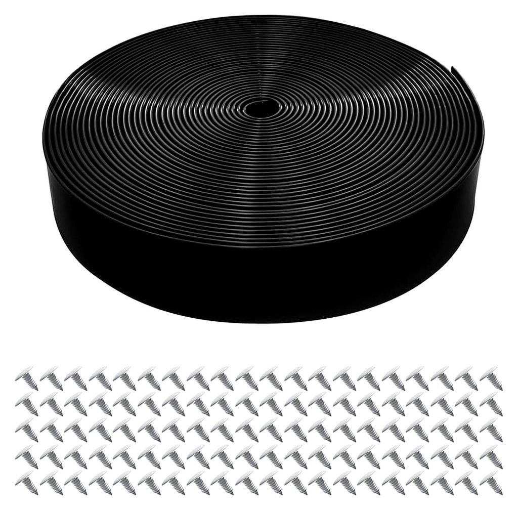 Langlebige Vinylersatzgurte für Gartenstühle, Schwarz, 2 cm breit, 20 Fuß mit 20 Nieten zur Reparatur von Chaiselongues
