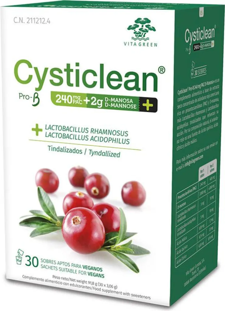 Cysticlean Pro-B D-Mannose 240mg PAC | Integratore Cistite 30 Sobres