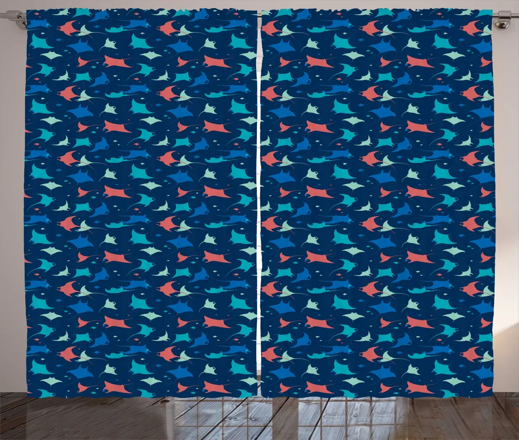 Rideau Largeur 280 cm pour Cacher le Vis-à-Vis Design Raie Manta Bleu