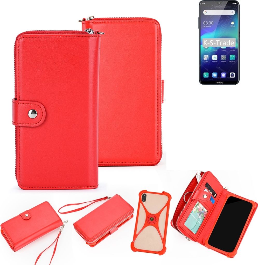 K-S-Trade 2in1 Schutzhülle Portemonnee Handyhülle mit Bumper kompatibel mit TP-LINK Neffos C9 Max Hülle Case Etui Geldbörse Smartphone rot (1x)
