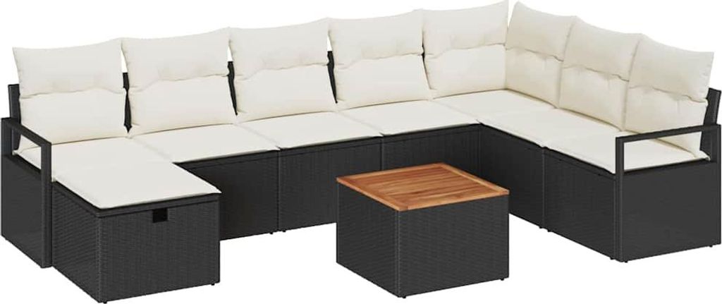 vidaXL Gartensofa-set mit Kissen 9 pcs Schwarz Poly-Rattan