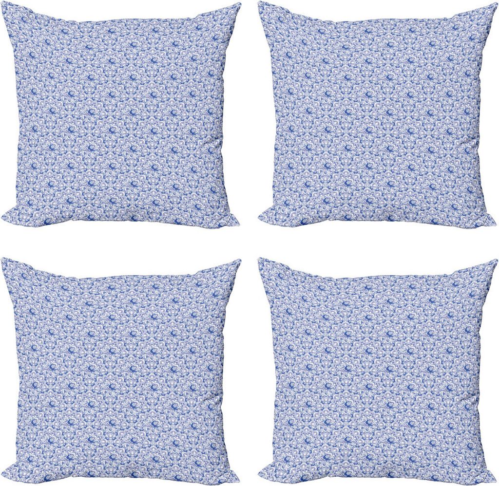 ABAKUHAUS Russisch Kissenbezug Set (4 Stück), Vögel und Blumen Porzellan, Moderner Doppelseitiger Digitaldruck, 60 cm x 60 cm, Violet Blue Ceil Blau