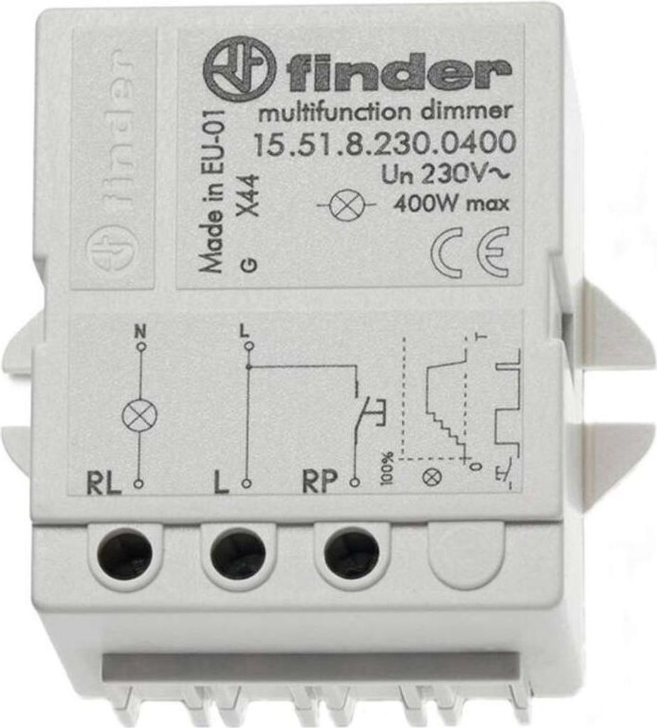 Finder Stromstoß-Schalter mit Dimmer, Serie 15.51.8.230 15.51.8.230.0400 230 V/AC 1 Schließer/Dimmer 230 V/AC Min. 15 W/ (15.51.8.230.0400)