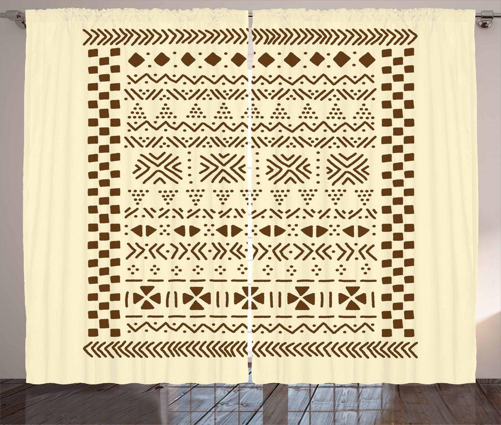 ABAKUHAUS Braun und Beige Rustikaler Vorhang, traditionelle Afrika, Wohnzimmer Universalband Gardinen mit Schlaufen und Haken, 280 x 245 cm, Braun ...