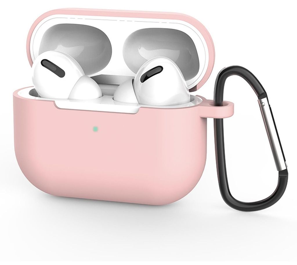 AirPods Pro 1 Silikon Schutzhülle mit Karabiner, Soft Touch Case, stoßfeste Hülle, rutschfest, 360° Schutz, Rosa