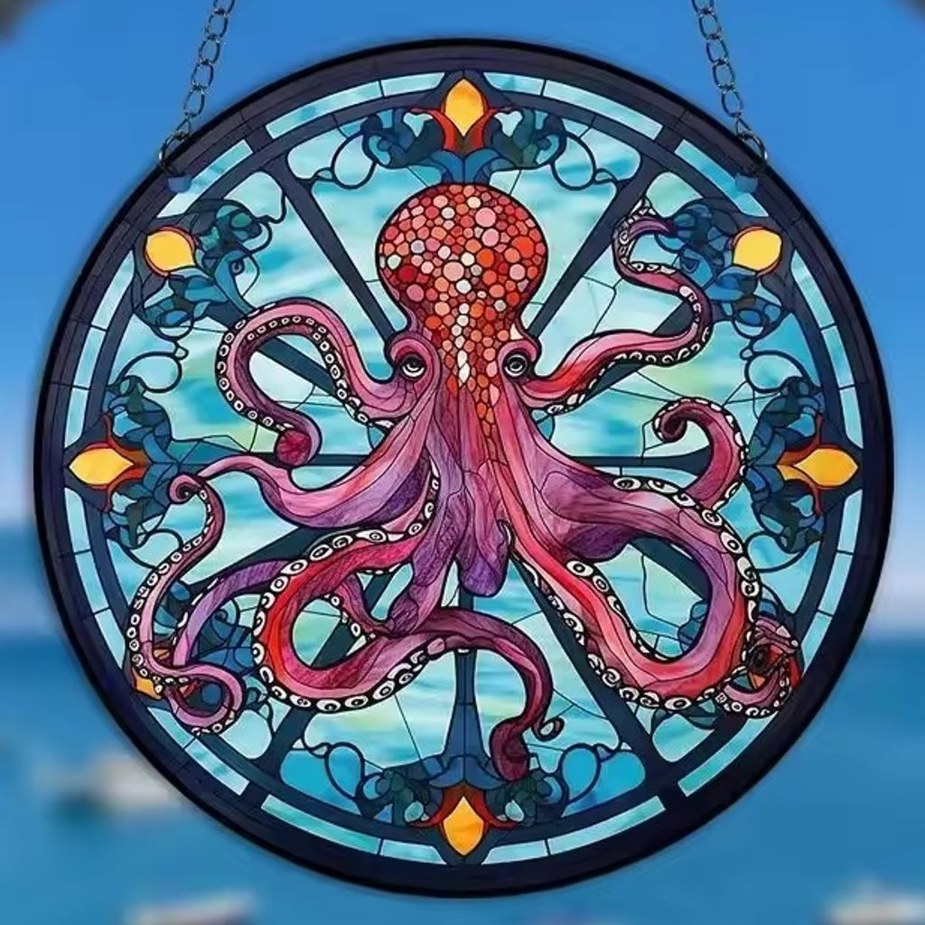 Sonnenfänger - Octopus aus Buntglas KP31455