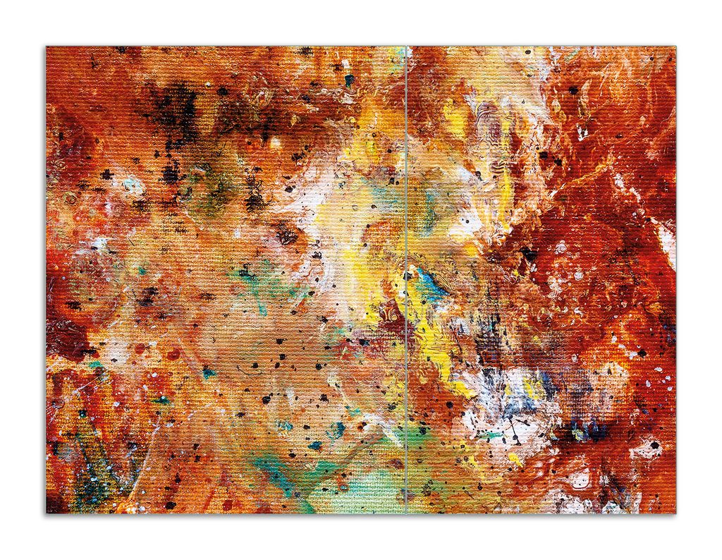 Wallario Herdabdeckplatte aus Glas, Größe 70 x 52 cm 2-teilig, Motiv Künstlerische bunte Leinwand - Farbkleckse und Tupfer