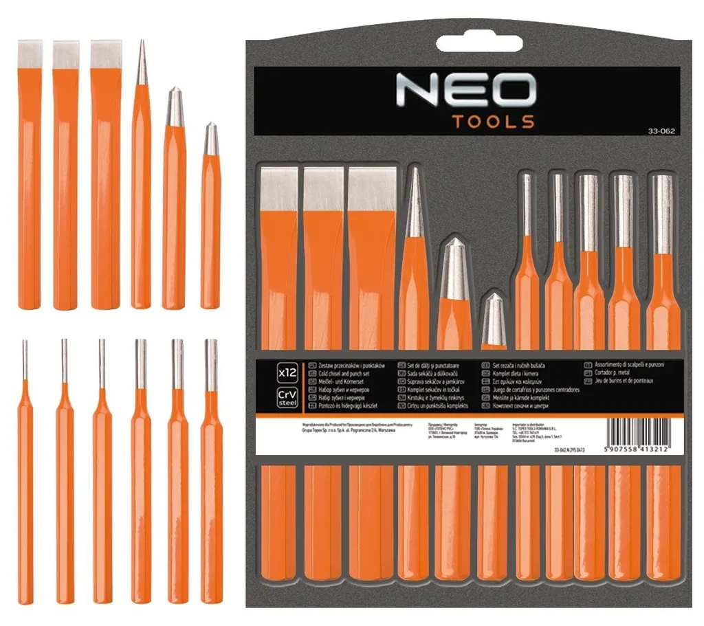 Set de forets et burins NEO TOOLS 12 pcs en chrome-vanadium durable - 14