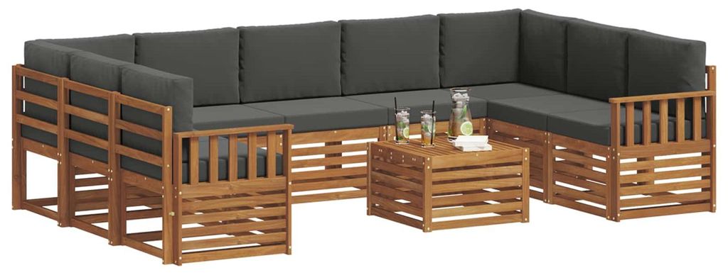 vidaXL Sofagarnituren 10 pcs Natur und Anthrazit Massivholz Akazie