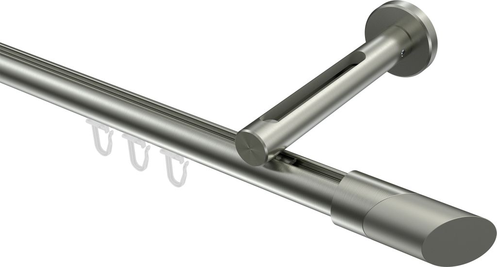 Interdeco Innenlaufstange / Gardinenstange mit Innenlauf Edelstahl-Optik, Typ Siteno Verano (Schräge Bicolor), 20 mm Ø 1-läufig, 240 cm