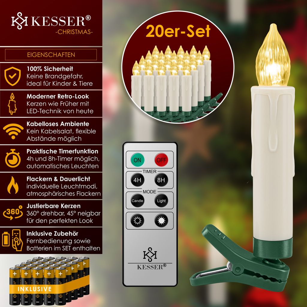 KESSER® Weihnachtsbaumkerzen 20 LED Inkl. Batterien Produktbild 2