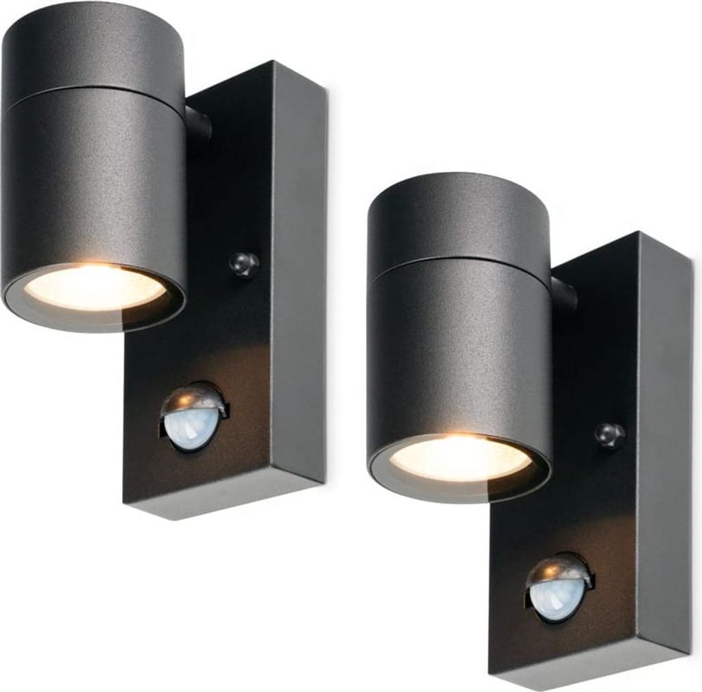 hoftronic Wandleuchte Mason IP44 Bewegungsmelder Dämmerungsschalter Schwarz GU10