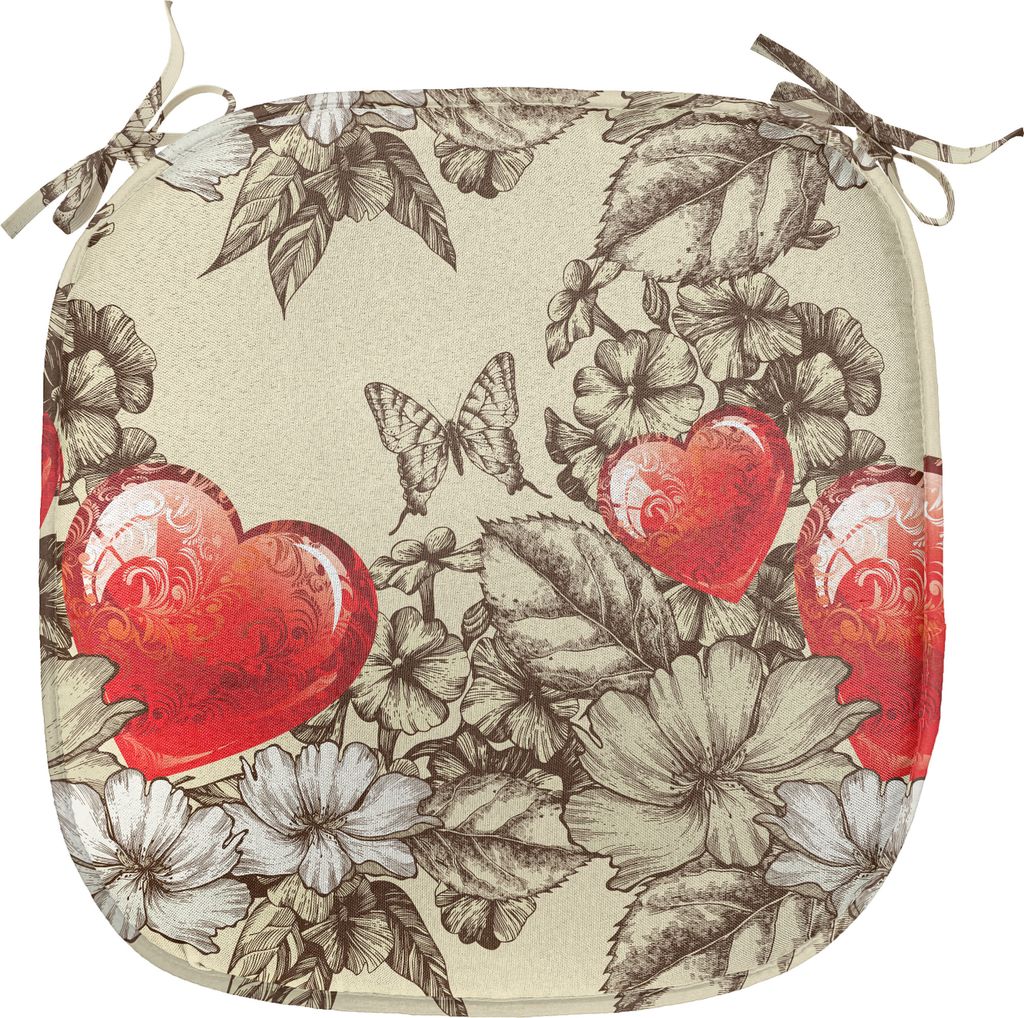 ABAKUHAUS Liebe Polster für Esszimmerstühle, Blumen und Schmetterling, Dekoratives wasserfestes Kissen mit Riemen für Küchensitze, 40 cm x 40 c...