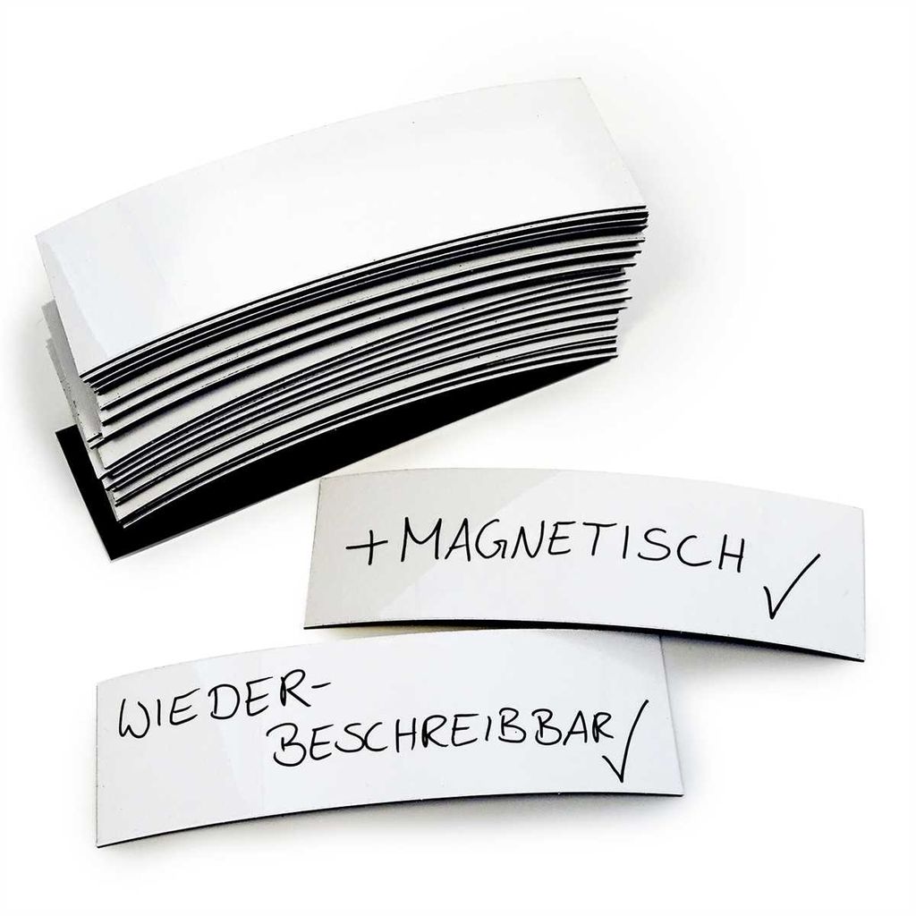 50 wiederbeschreibbare Magnet-Etiketten I 10 x 3 cm I weiß I magnetische Beschriftungsfolie Magnet-Streifen zum Beschriften I mag_206