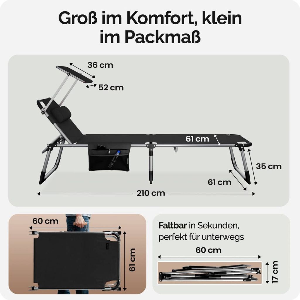 CASARIA® Sonnenliege Malta klappbar 180kg belastbar Produktbild 7