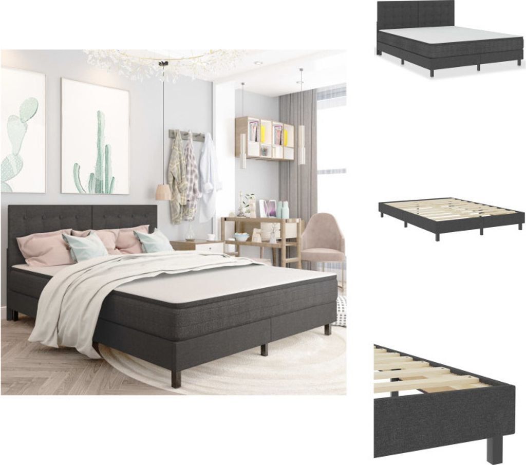 vidaXL Boxspringbett Dunkelgrau Stoff 180x200 cm - Betten & Bettgestelle