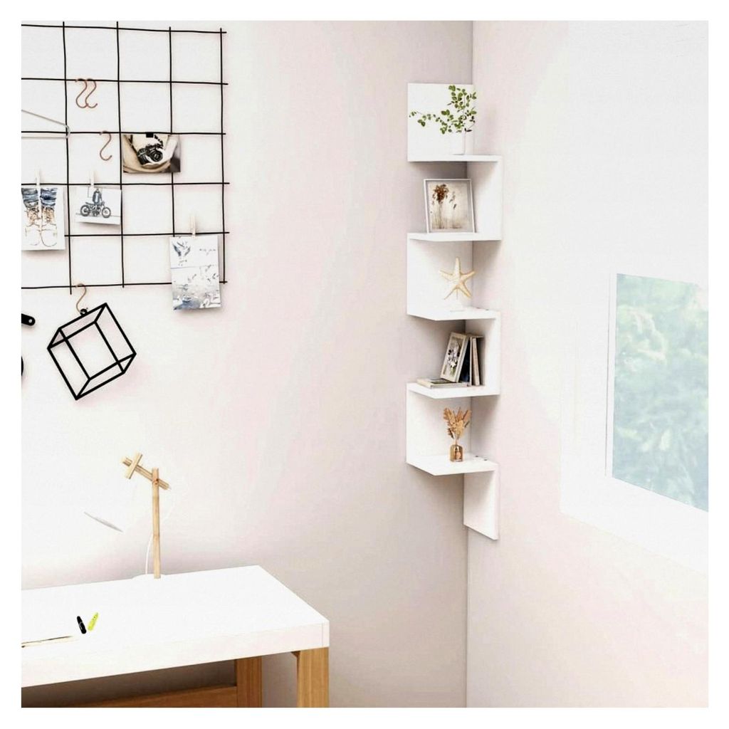 Wandregal 20x20x127,5 cm für Wohnzimmer und Büro, Eckregal, Hängeregal in Weiß aus Holzwerkstoff mit mattem Finish