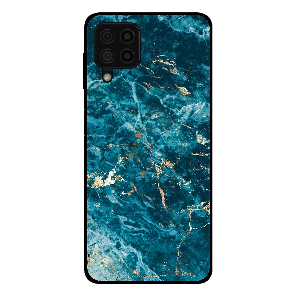 Smartphonica Handytasche für Samsung Galaxy A22 4G mit Marmordruck - TPU Rückseite Fall Marmor Design - Blau