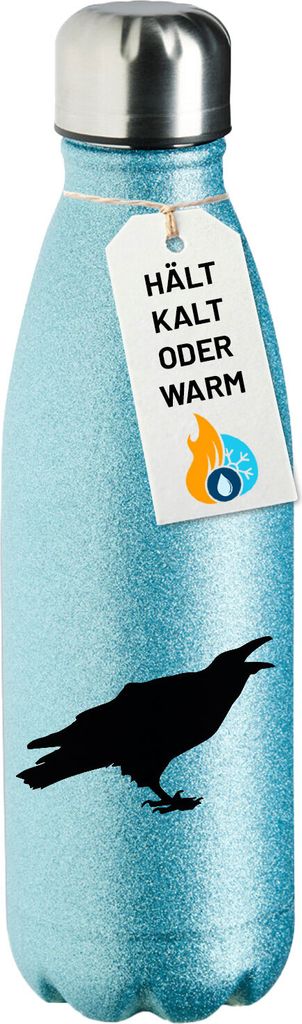 Huuraa Trinkflasche Rabe Silhouette 500ml Blue Edelstahl Wasserflasche Trinkflasche Geschenkidee