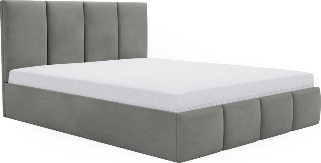 FEDVE Polsterbett Doppelbett Hartlage Schlafzimmer Bett Bettkasten 200x200 cm Grau (Magic Velvet 2217)