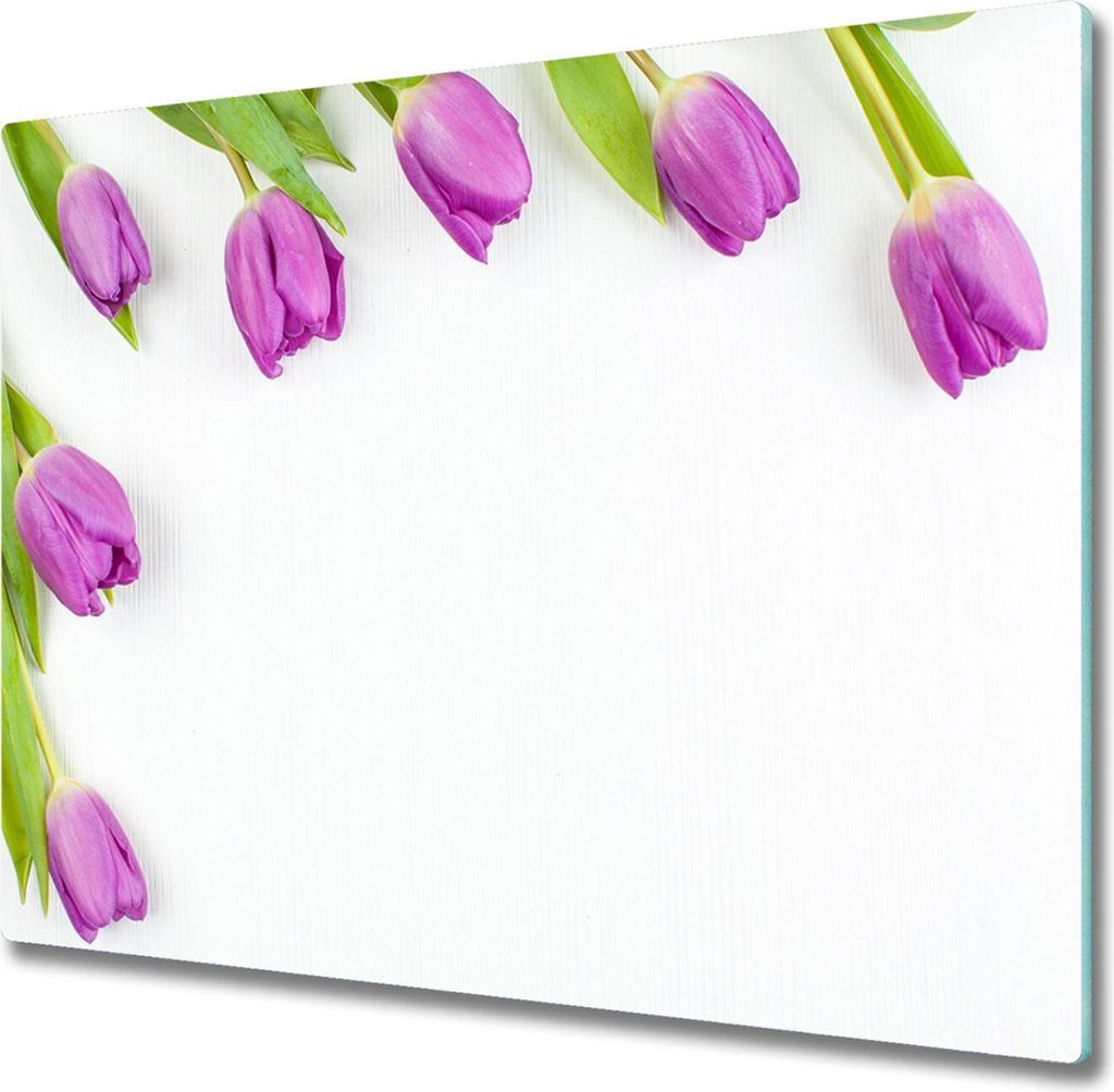 Glas Herdabdeckplatte 60x52 cm Spritzschutz Glasabdeckplatte Schneidebrett Lila Tulpen