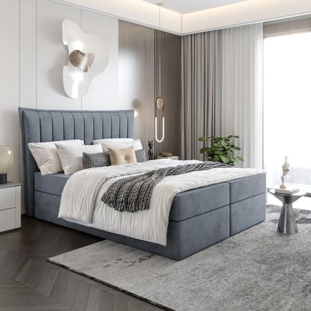 Bett Boxspringbett LUNA ohne Topper mit Bettkästen - Doppelbett, Stauraum, Schlafzimmer, Polsterbett, Bettgestell (200x200, Dunkelgrau - ITAKA 14)