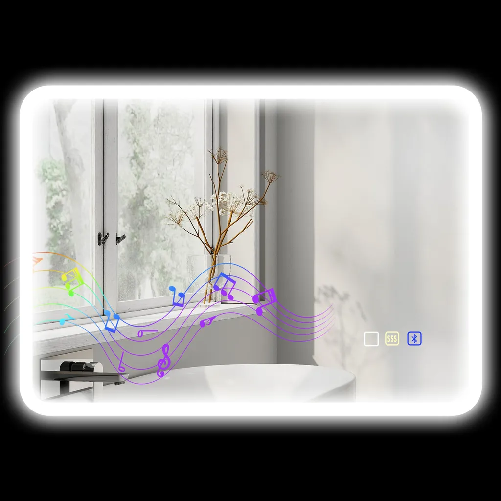 HOMCOM Miroir Salle de Bain Bluetooth 50x70 cm avec Éclairage LED Intégré