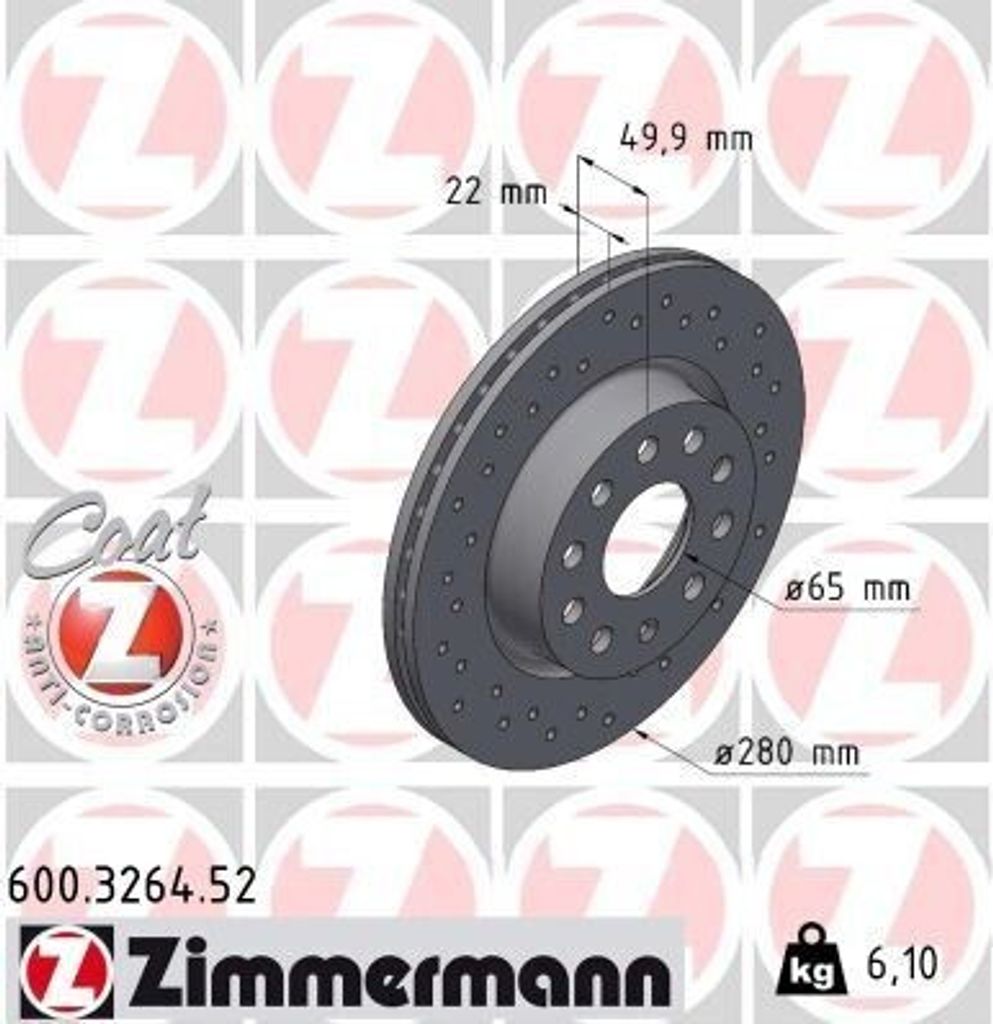 ZIMMERMANN 600.3264.52 - Bremsscheibe für Beetle (5C), Jetta IV