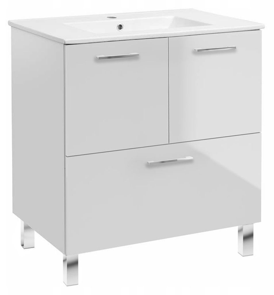 Szafka Łazienkowa z Umywalką Biała Połysk 70 cm Stojąca Zdjęcie produktu 