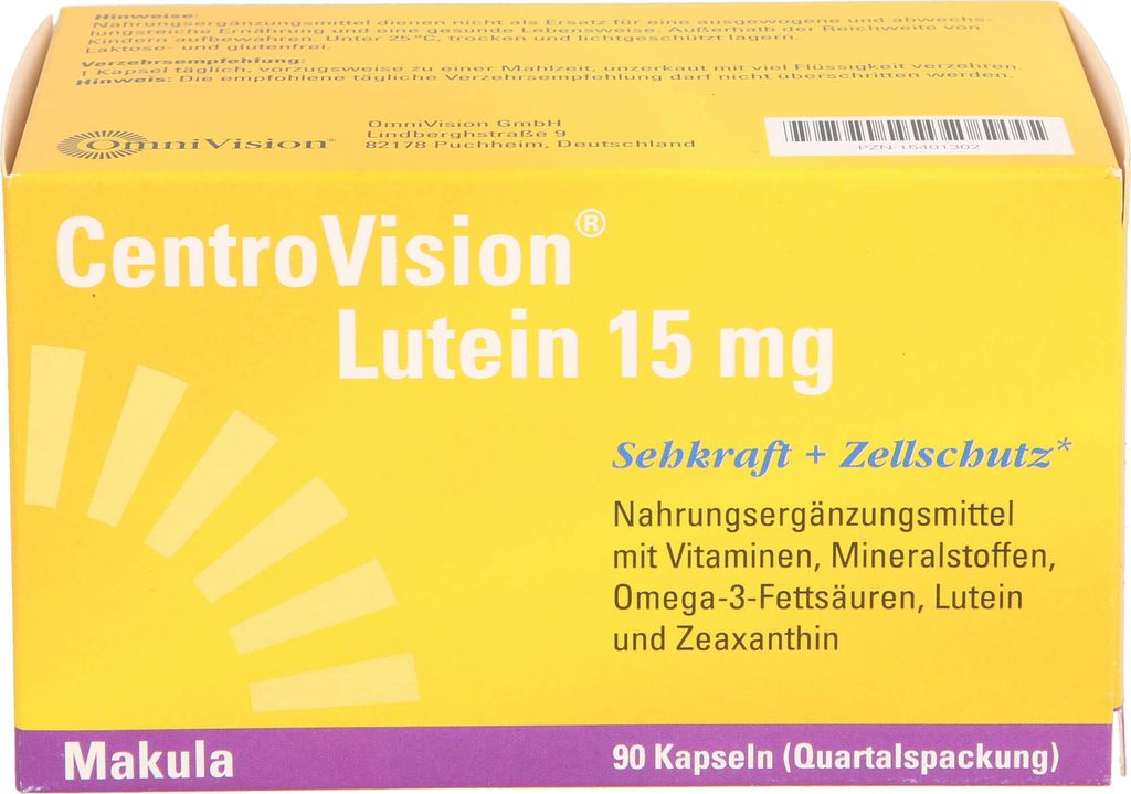 CentroVision Lutein 15 mg Kapseln Sehkraft + Zellschutz, 90 St. Kapseln