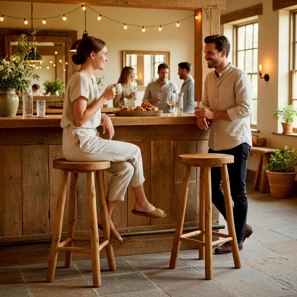 Tabourets de Bar en Teck 72 cm - Stable et Robuste 120 kg - Lot de 2 Bois - 8