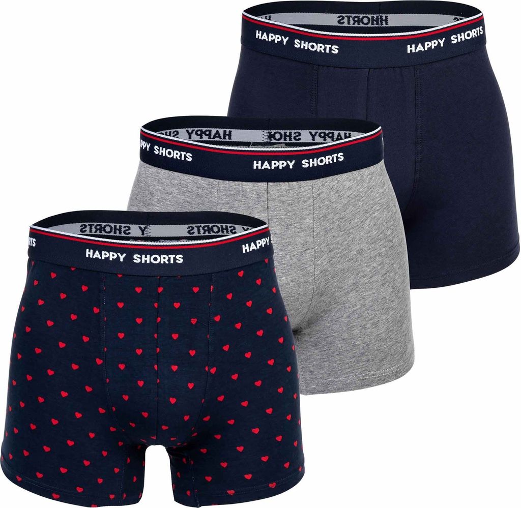 Happy Shorts Herren Boxer Shorts, 3er Pack - Retro Jersey, Logobund Red Heart L
