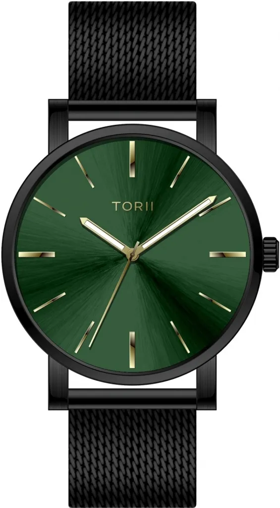Montre classique verte TORII montre en acier inoxydable doré pour homme