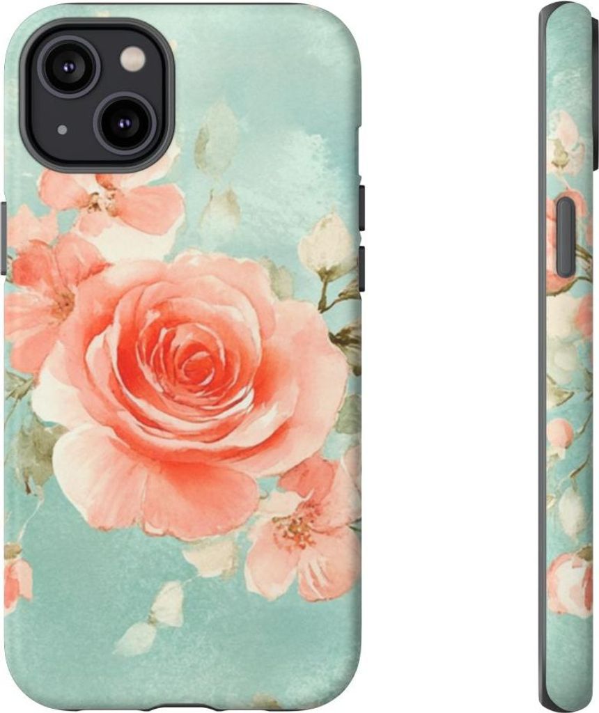Aquarell-Rosen in Rosa auf Türkis – Hülle Kompatibel mit iPhone 14 Plus