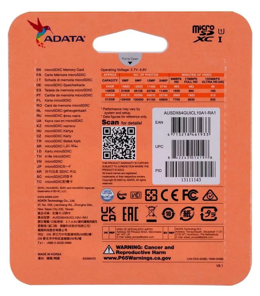 Memoria 64GB ADATA MicroSDXC per Tablet e Smartphone - Serie Premier A1 - 11