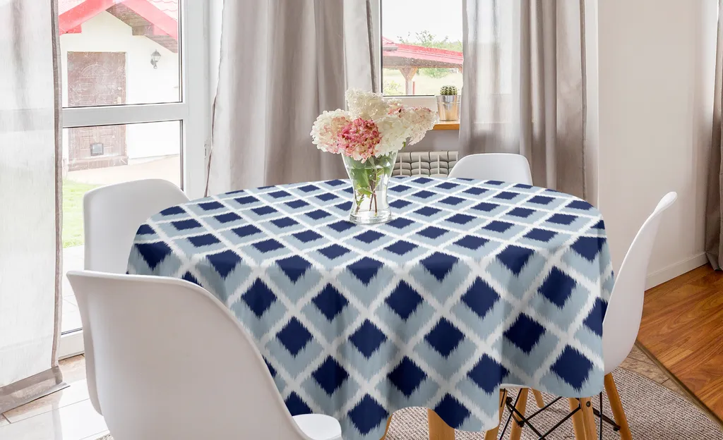 Abakuhaus Tovaglia Rotonda Ikat Blu 150cm - Eleganza Etnica Antimacchia