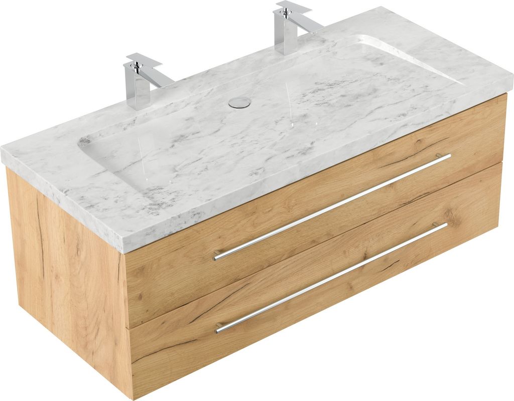 Badmöbel Marmor Carrara White YAMO 130 cm 2 Hahnlöcher Produktbild 