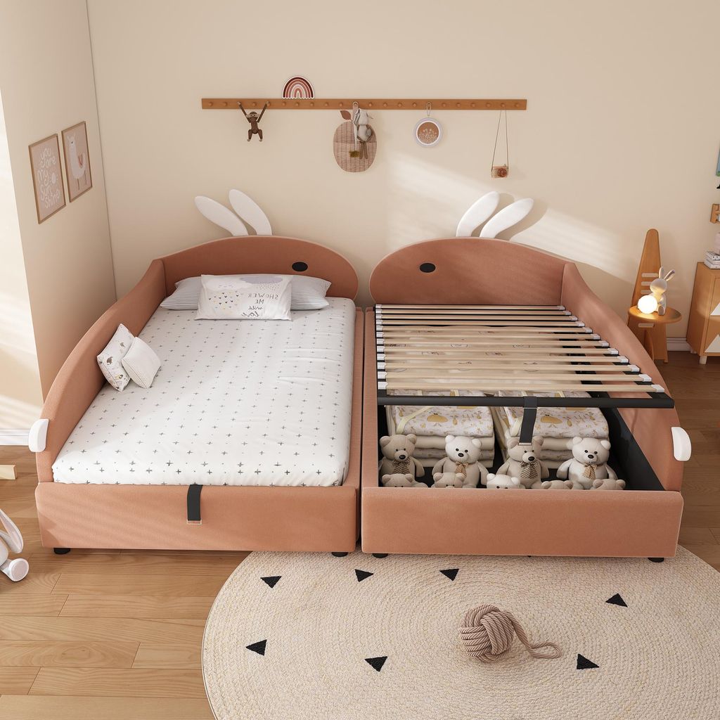 STILVORA Kombiniertes Kinder-Polsterbett 90x200 cm,Boxspringbett mit Stauraum,ohne Matratze,Kinderbett mit hydraulischem Bettkasten,Stauraumbett mi...