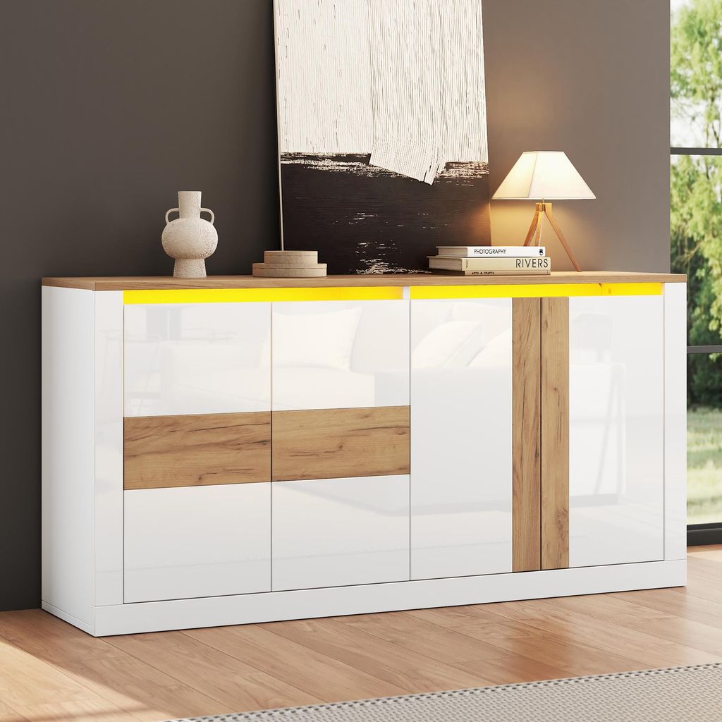 Mobile contenitore, 140x35x70 cm, in MDF, con 4 ante, Immagine del prodotto 