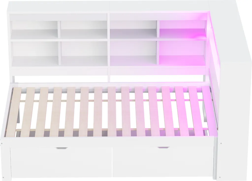 Lit Simple 90x200cm avec Éclairage LED et Ports de Charge USB Blanc - 9