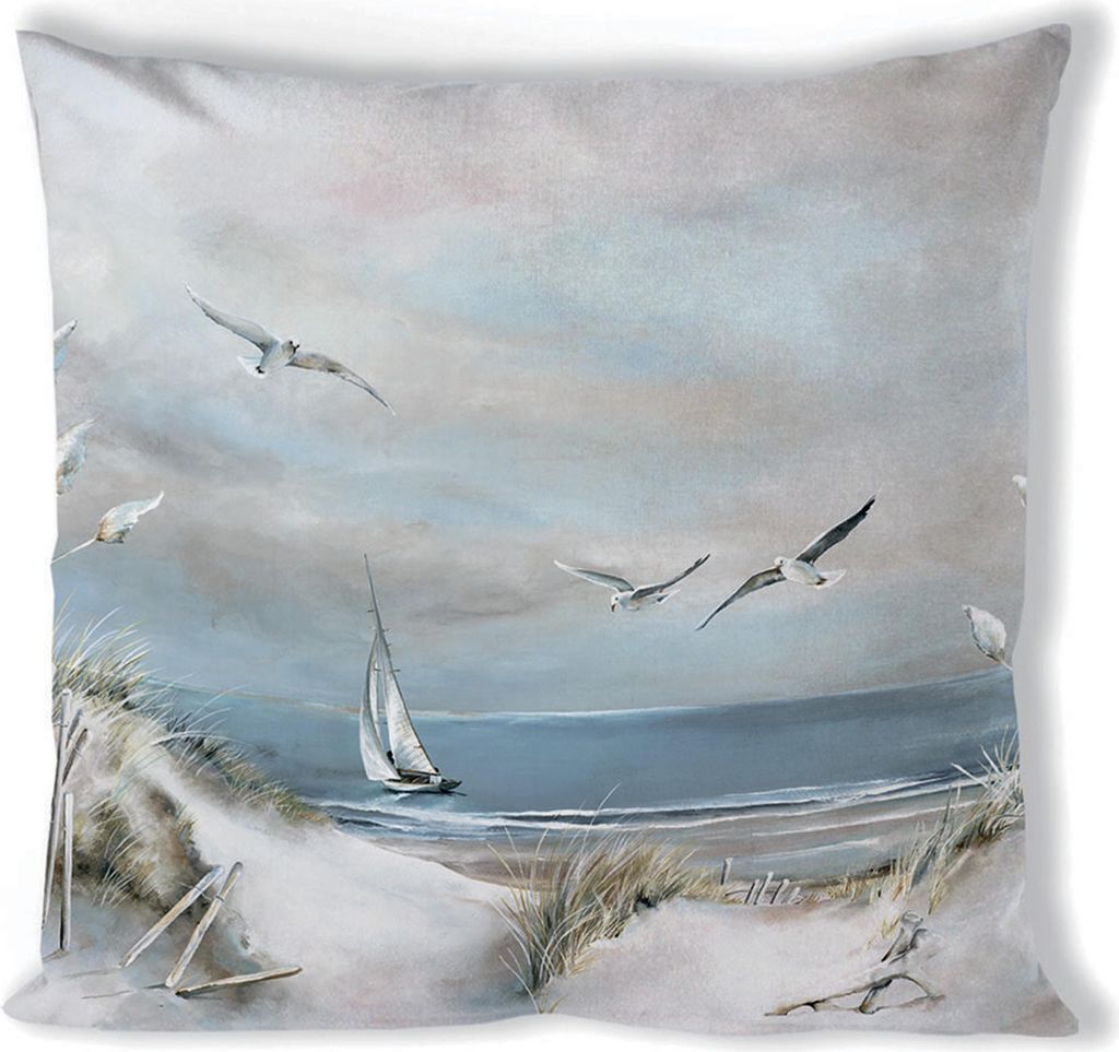 Kissenbezug 40x40cm Baumwolle mit Möwen und Küsten Motiv Produktbild 