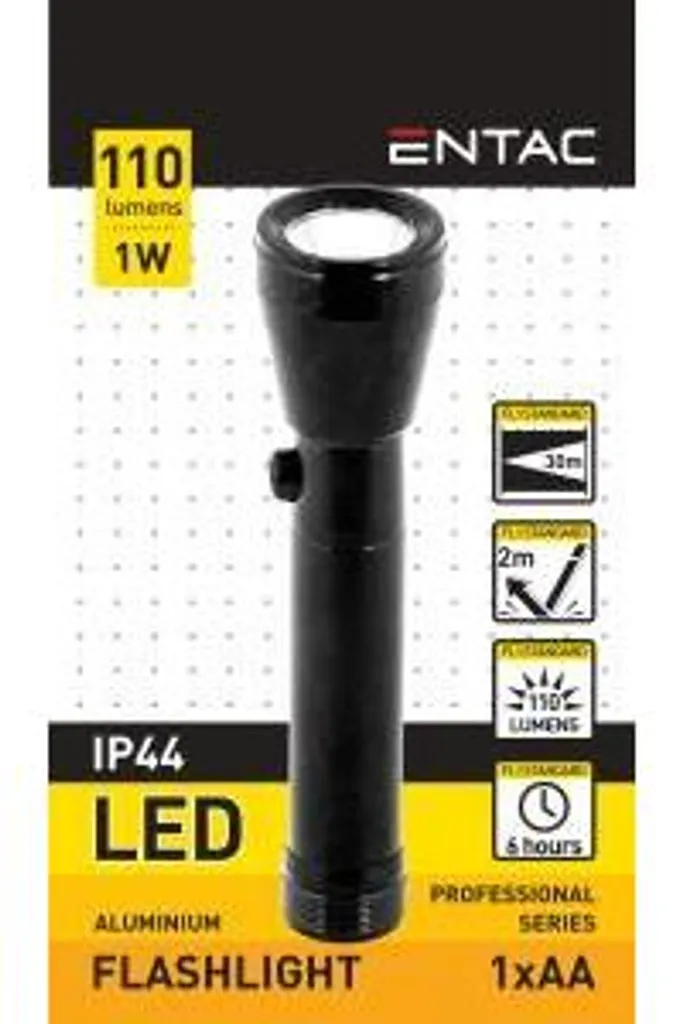Lampe LED 1W Enzo Entac en aluminium noir robuste avec pile AA incluse - 2