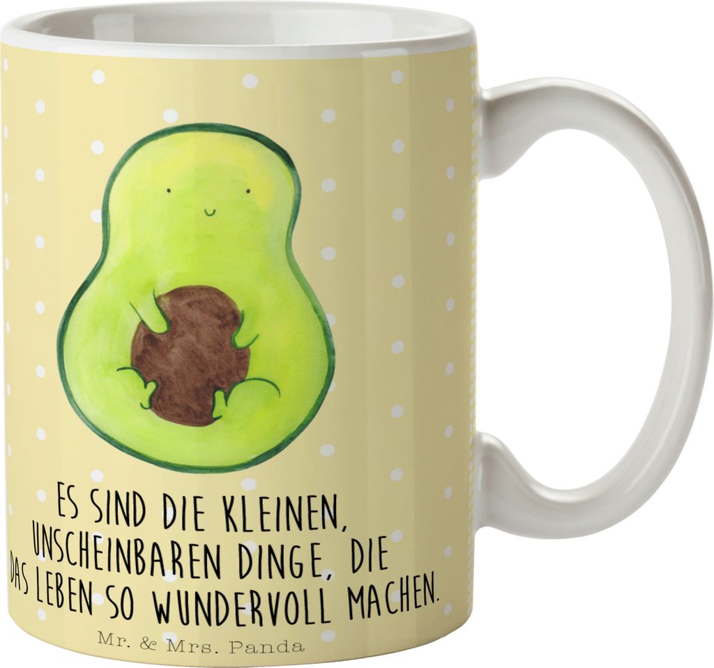 Mr. & Mrs. Panda Tasse Avocado Kern - Gelb Pastell - Geschenk, kaffeebecher keramik, Kaffeetasse, Liebe, Henkelpott, Spruch Leben, Trinkbecher, Pfl...
