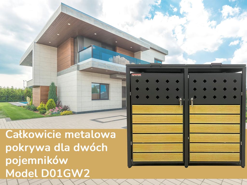 Wiata na pojemniki D01GW2, na 2 pojemniki, metalowa Zdjęcie produktu 