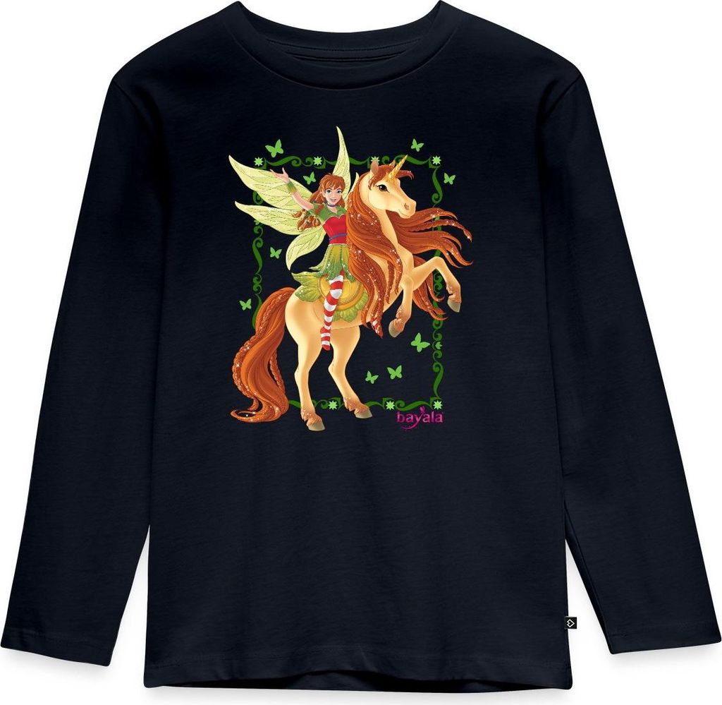 Spreadshirt Schleich Bayala Marween auf steigendem Einhorn Kinder Premium Langarmshirt, 122/128 (6 Jahre), Navy