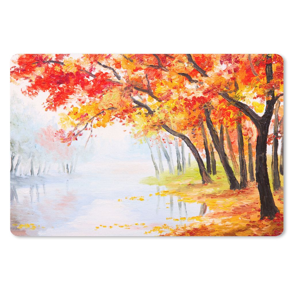 MuchoWow Schreibtischunterlage Gemälde - Herbst - Bäume - Wasser - Ölfarbe 60x40 cm - XXL Mauspad - Großes Mauspad